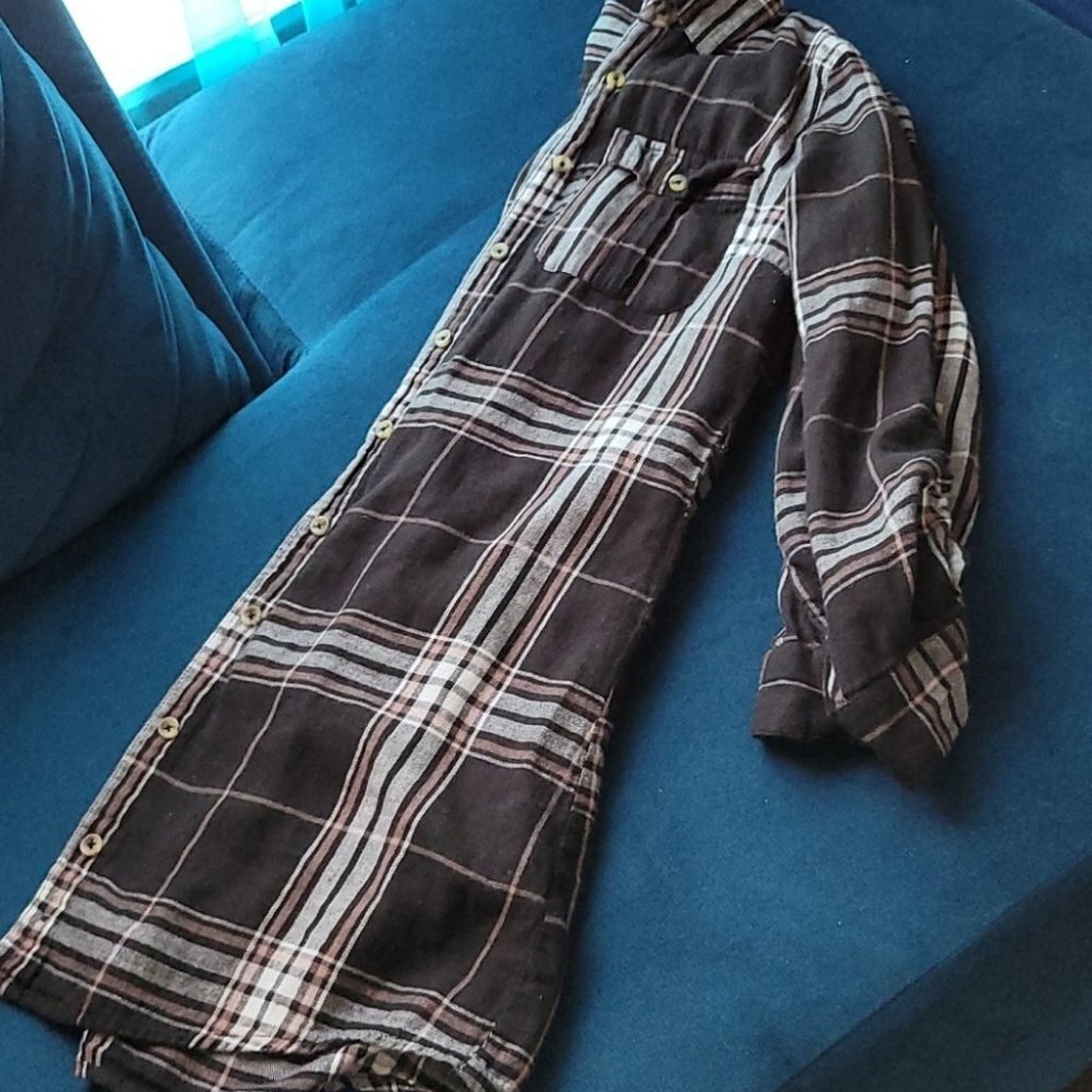 Long sleeve plaid shirt dress
